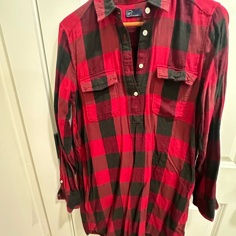GAP Red and Black Plaid Midi Dress